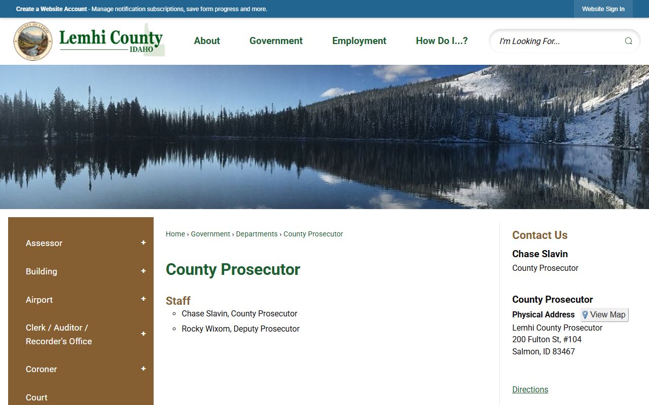 Lemhi County prosecutor office source for court records after a jail arrest