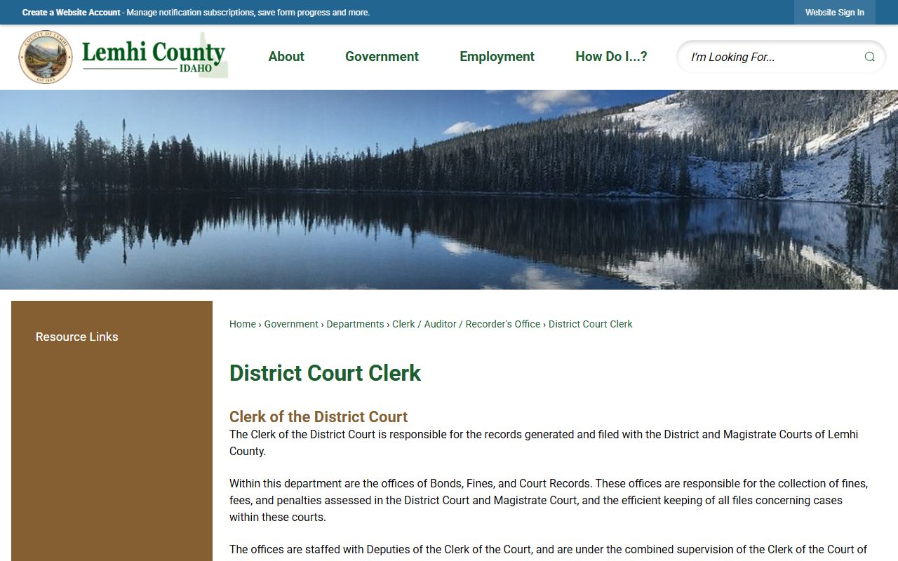 Lemhi County District Court Clerk source for court records and bond records after arrest