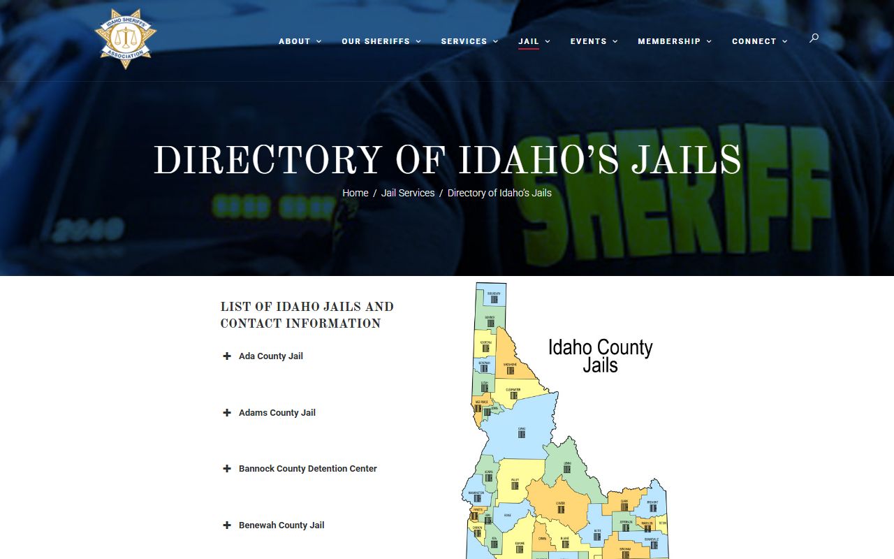 Idaho jail directory showing Lemhi County inmate population capacity and ADP